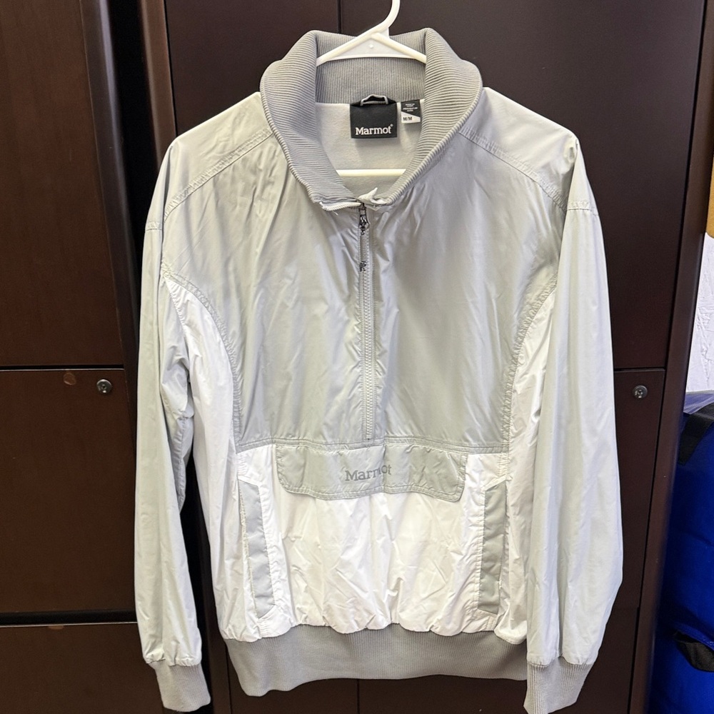 Marmot Light Gray and White Windbreaker